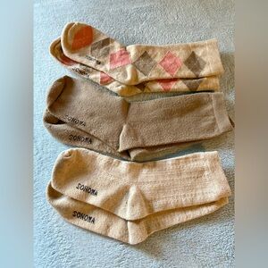Women, Sonoma Socks, 4-5” Above Ankle, Beige and Tan, Size 9-11, Argyle, Woven